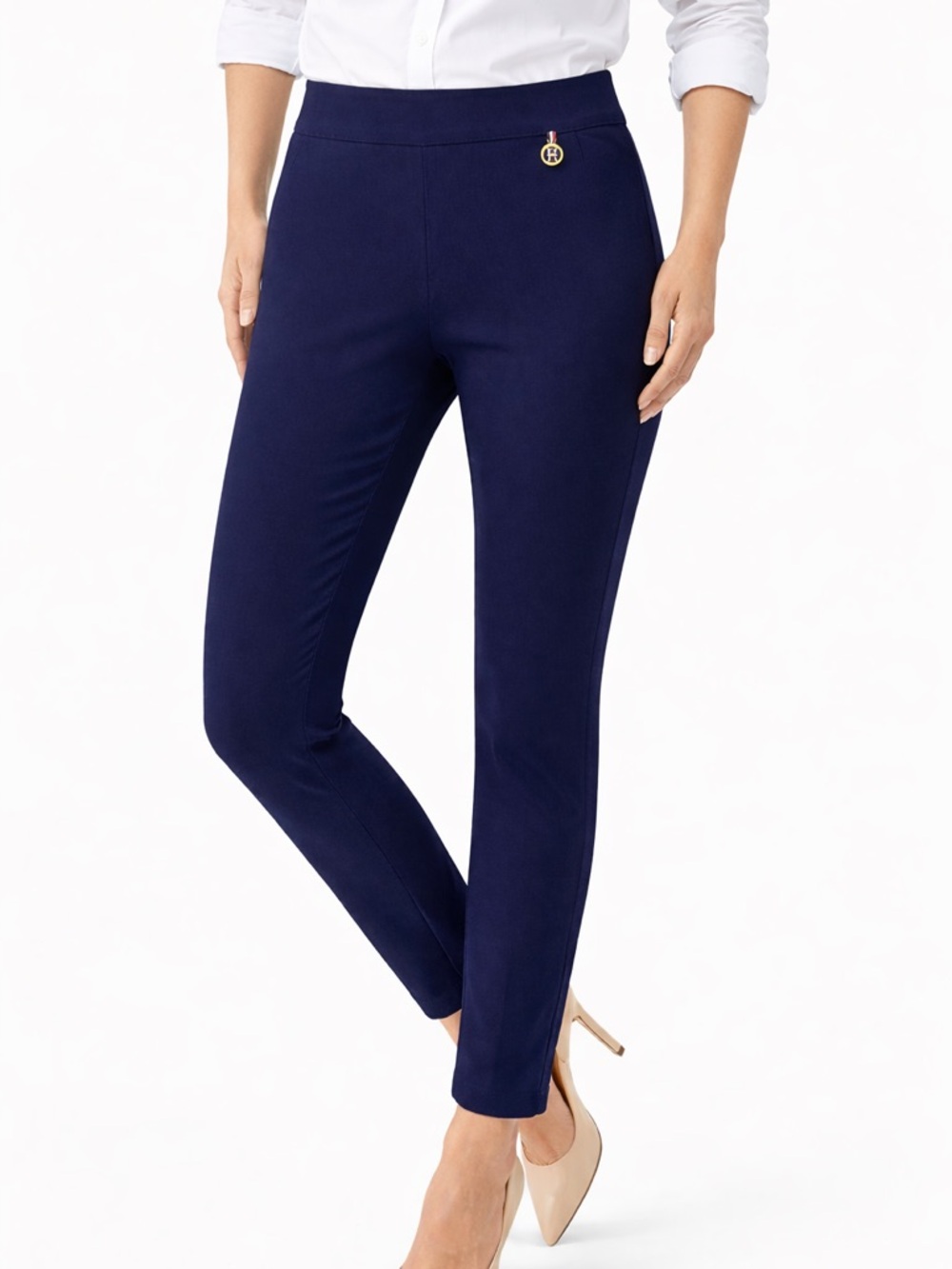 Tommy Hilfiger Ponte Leggings Mid Rise Stretch Pull On Slim Fit Navy Pants NWT